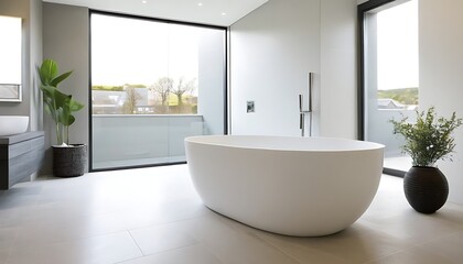 Fototapeta na wymiar Freestanding bath in modern bathroom
