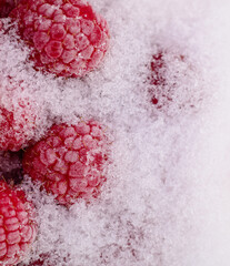 Frozen berries of raspberries.