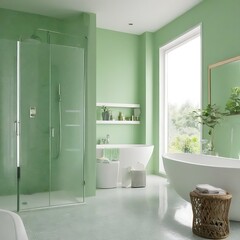 Interior of stylish bathroom with light green walls