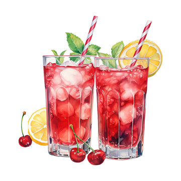 Two Glasses of Red Cocktail with Ice. AI generated image