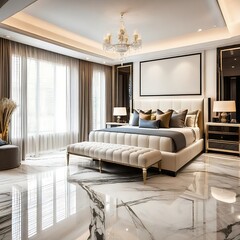 Luxury bedroom interior with marble flooring