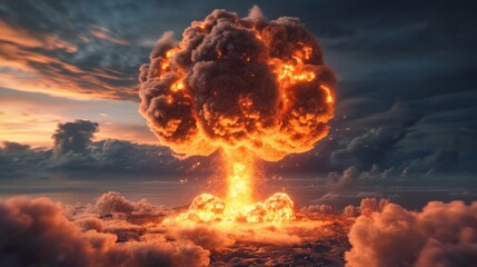 Huge nuclear bomb explosion with a mushroom cloud, weapon of mass destruction - obrazy, fototapety, plakaty