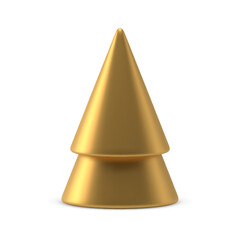 Golden Christmas tree premium metallic geometric shape toy 3d icon realistic vector illustration