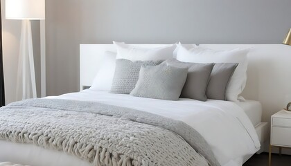 Fototapeta na wymiar White cozy bed and pillows in modern bedroom
