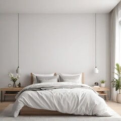 White cozy bed and pillows in modern bedroom