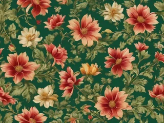 Zelfklevend Fotobehang seamless pattern with flowers.Generative Ai © Grigoriy