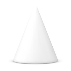 White geometric triangle cone figurine Christmas tree minimalist toy 3d icon realistic vector