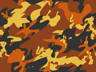 Dirty Camouflage Seamless Brush. Urban Camo Print. Yellow Fabric Pattern. Abstract Vector Camouflage. Brown Orange Abstract Camoflage Yellow Hunter Pattern. Orange Army Print. Military Black Canvas.
