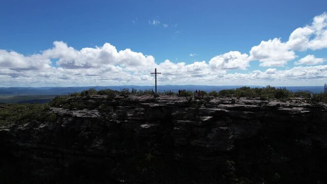 Flying out of the landmark at the peak of Morro do Pai In&aacute;cio in Chapada Diamantina, Bahia, Brazil.