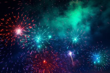 Numerous bright fireworks illuminating the night sky, wallpaper background