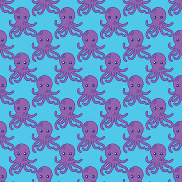 Octopus seamless pattern on the blue background