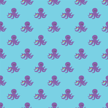 Octopus seamless pattern on the blue background