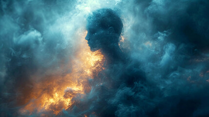 Fototapeta premium Psychedelic background with a silhouette of a man