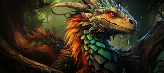 Mystical creature sanctuary in misty mountain valley with majestic dragons and mythical beasts - obrazy, fototapety, plakaty