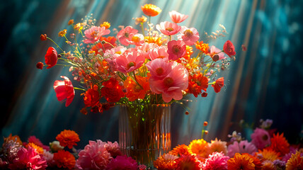 Beautiful bright still life with red flowers - obrazy, fototapety, plakaty