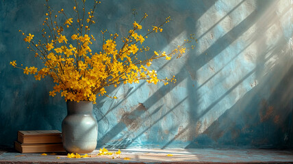 Beautiful bright still life with yellow flowers