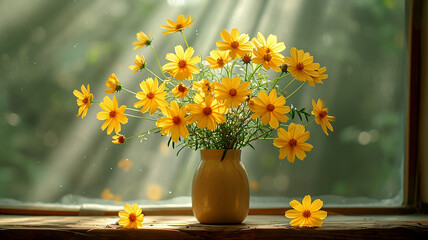 Beautiful bright still life with yellow flowers