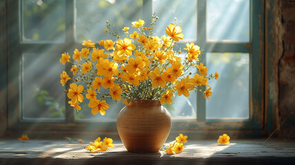 Beautiful bright still life with yellow flowers