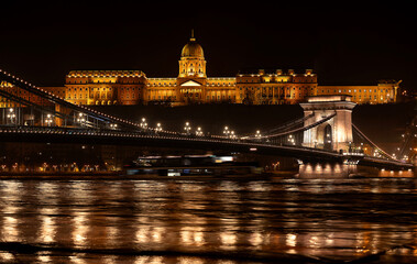 Budapest view: the Szechenyi Chain Bridge with the Danube and Buda Castle