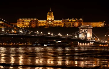 Foto auf Acrylglas Kettenbrücke Budapest view: the Szechenyi Chain Bridge with the Danube and Buda Castle