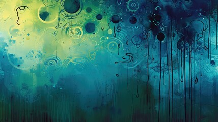 Abstract Artistic Expression: A beautiful combination of blue and green with a dripping paint effect, perfect for wall art or background.