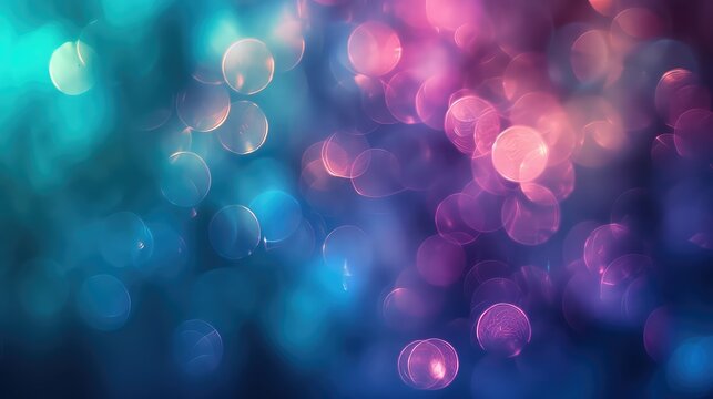 This image is an abstract image of colorful bokeh lights on a dark background. It consists of many soft and glowing balls in blue and pink shades.