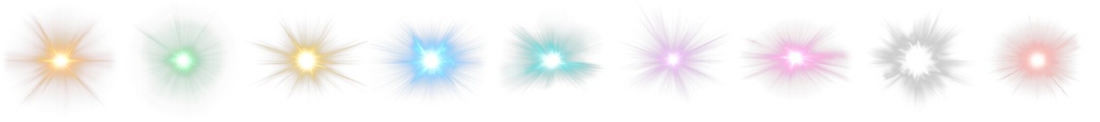 Glowing color light flair set. Isolated transparent background. Various colors of glowing lens...