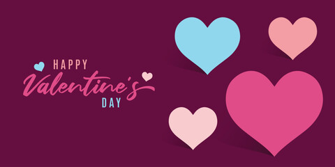 Happy Valentine's Day. hearts. Romantic quote postcard, card, invitation, banner template.