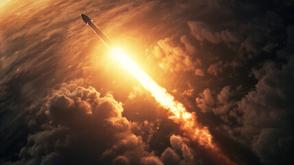 The launch of a space heavy rocket at night