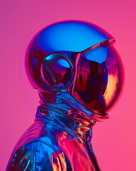 A Portrait of a Character Wearing a Helmet-Vaporwave