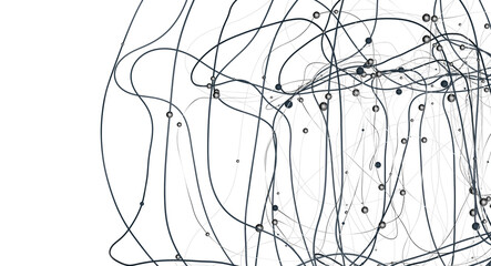Gene lines and nodes, biological gene structure, 3d rendering.