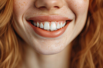 The close-up features the girl's perfect smile