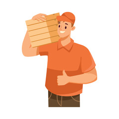 Man Courier Character with Pizza Box as Food Delivery Service Vector Illustration