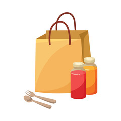 Paper Bag with Juice Bottle as Food Delivery Service Vector Illustration