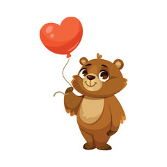 Funny Bear Cub with Cute Snout Hold Heart Balloon Vector Illustration