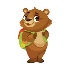 Obraz premium Funny Bear Cub with Cute Snout Stand with Backpack Vector Illustration