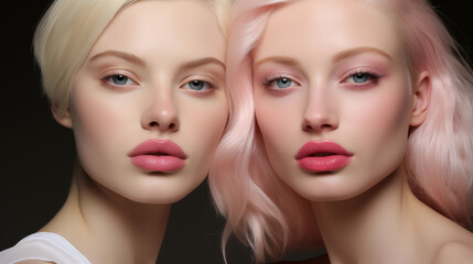 Portrait of two models with big lips.