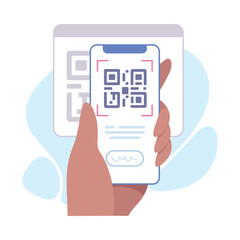 Hand Hold Mobile Smartphone with Code Display on Screen Vector Illustration