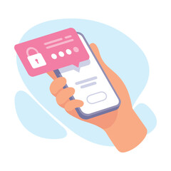 Hand Hold Mobile Smartphone with Password Display on Screen Vector Illustration