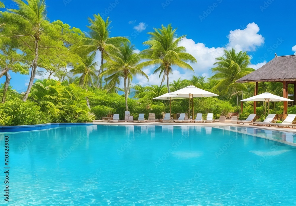 Wall mural tropical vacations. luxury resort with gorgeous swimming pool. mauritius island