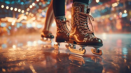 Fototapeta na wymiar Two People Ice Skating on a Rink