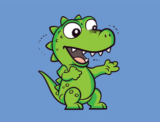 Obraz premium vector cute happy dinosaur waving its arms cartoon concept 