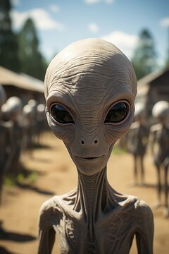 An alien staring at the camera with a serious look in its eyes