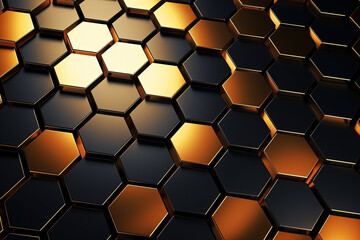abstract metallic background with hexagons in golden color. Generative Ai