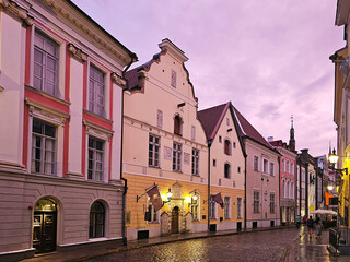 Street in the center of Tallinn at dusk, Estonia