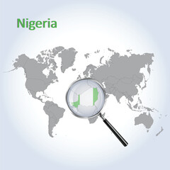 Magnified map Nigeria with the flag of Nigeria enlargement of maps, Vector Art