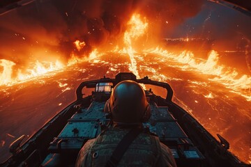 Cockpit Gaze: Amidst the Flames of War - obrazy, fototapety, plakaty