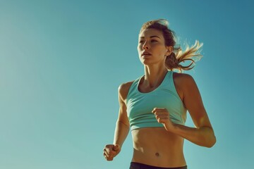 Beautiful athlete woman runs outdoors