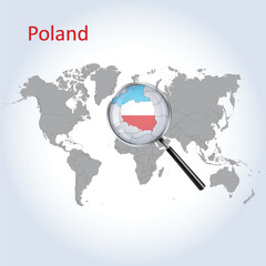 Magnified map Poland with the flag of Poland enlargement of maps Vector Art