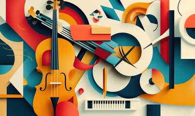 Ai uno sfondo di strumenti musicali dai colori vivaci 06 - obrazy, fototapety, plakaty